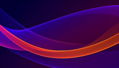 Abstract flowing ribbons of vibrant orange and purple hues against a dark backdrop