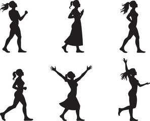Obraz premium Active women silhouettes show movement, joy, and achievement in various poses