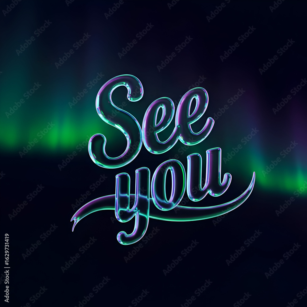 Aufkleber colorful 'see you' message displayed against an aurora borealis-inspired backdrop. glowing text in v