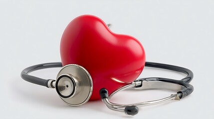 Auscultation of the Heart A Medical Stethoscope Examining a Red Heart Symbol for Cardiovascular Health and Wellness