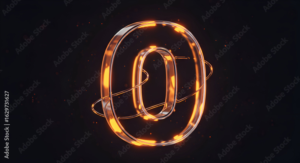 Poster abstract glowing number zero with dynamic orbiting lines in a dark studio setting. modern, futuristi