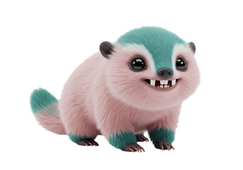 Fototapeta premium Vibrant Pastel Creature: Pink and Teal Furry Animal Illustration - Perfect for Children's Products, Branding, and Cute Designs