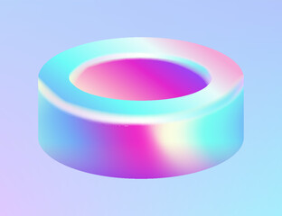 3d holographic geometric primitive shape. Glossy holographic geometric shape. Iridescent trendy design, thin film effect. Vector