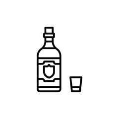 Simple line art icon of a liquor bottle and shot glass
