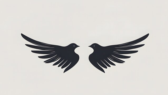 Elegant minimalist silhouette of two stylized birds with outstretched wings, symbolizing freedom, peace, and aspiration, against a neutral background, perfect for branding and design projects
