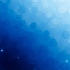 Fototapeta premium Abstract digital background with a blue gradient and soft, glowing hexagonal bokeh. Represents technology, data, innovation, and digital art.