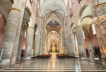 PIACENZA, ITALY - MAY 19, 2025: The nave of Duomo - Cattedrale di Santa Maria Assunta e Santa...
