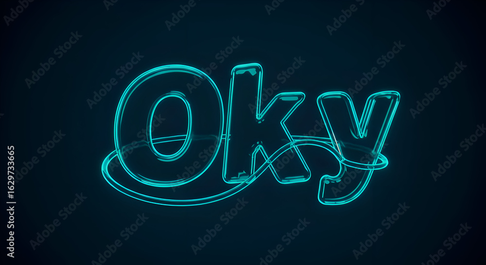 Poster modern turquoise glowing letters spelling ok in a 3d design. abstract illuminated letters with a flo