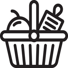 Stylish shopping basket icon symbolizing fresh groceries and market purchases, perfect for food retail and healthy lifestyle promotions