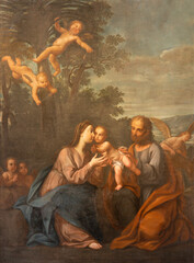PIACENZA, ITALY - MAY 20, 2025: The painting of Rest on the Flight into Egypt with the angels in...