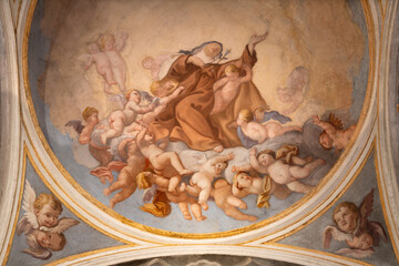 PIACENZA, ITALY - MAY 20, 2025: The ceiling fresco of St. Theresa of Avila in the church Chiesa di...
