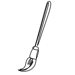 Paintbrush with wooden handle one line art drawing