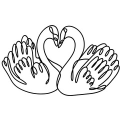 Obraz premium A pair of swans one line art drawing 