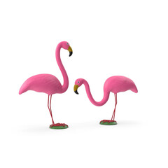 Pair of Pink Flamingo Garden Ornaments Isolated on Transparent Background