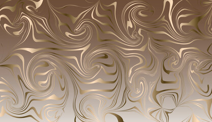 illustration of swirling crooked creeper wavy concentric rippled spinning shiny golden lines vector abstract background.