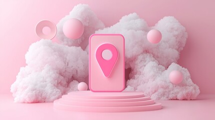Pink location app icon on a pedestal