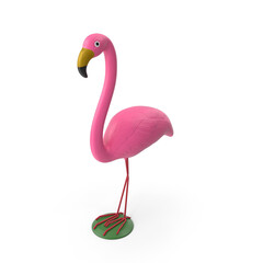 Plastic Pink Flamingo Garden Ornament Isolated on Transparent Background