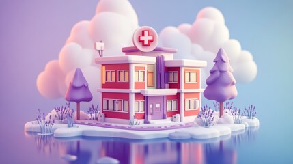 Cute stylized hospital on an island