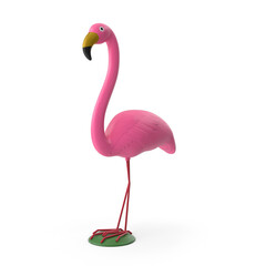 Plastic Pink Flamingo Garden Ornament Isolated on Transparent Background
