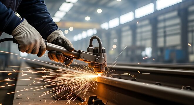 Metalworking Process: Close-up of a Worker Using a Cutting Torch,  Sparks and Metal: An Industrial Scene with a Cutting Torch in Operation