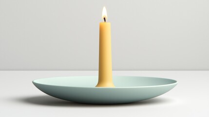 A single candle in a shallow dish