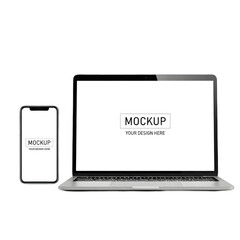 Mockup featuring a laptop and a smartphone with blank screens on a white surface