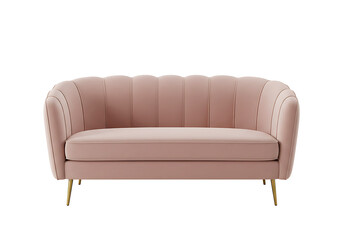 Obraz premium Elegant pink velvet sofa with gold legs isolated on white background