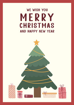christmas card with christmas tree. vector