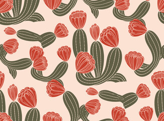 Cactus vector pattern. Desert cactus artwork. desert flowers print t shirt design. Wall desertion art. Cactus flower graphic print artwork for apparel, t shirt, sticker, poster, wallpaper and others.