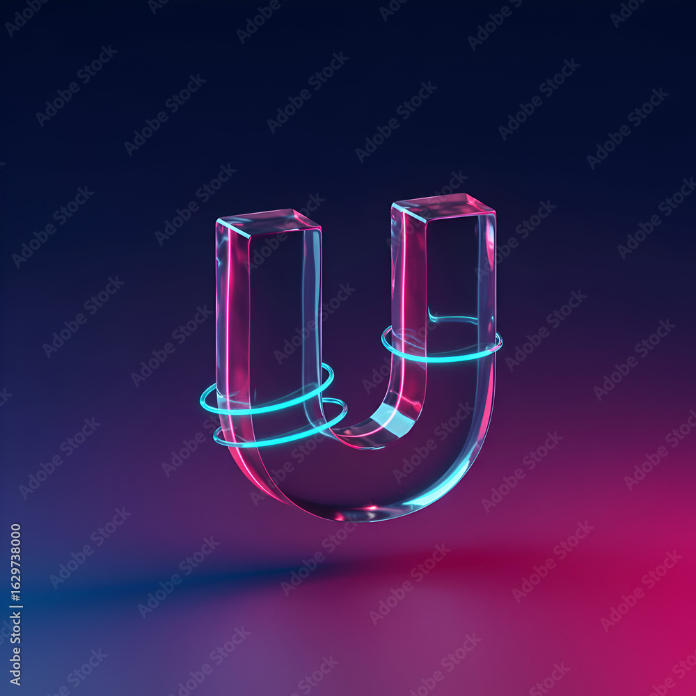 Poster abstract letter u with glowing neon accents in a studio setting. modern design element with vibrant 