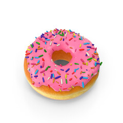 Pink Frosted Donut with Colorful Sprinkles Isolated on Transparent Background
