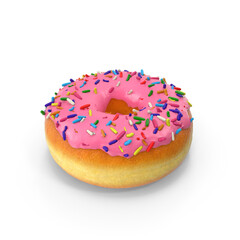 Pink Frosted Donut with Colorful Sprinkles Isolated on Transparent Background
