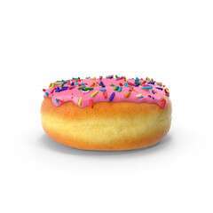 Pink Frosted Donut with Colorful Sprinkles Isolated on Transparent Background