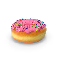 Pink Frosted Donut with Colorful Sprinkles Isolated on Transparent Background