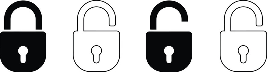 Padlock Icons Open Closed Black White  Versatile Security Symbols