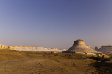 Rock formation at Bozjyra site at sunset, Mangystau