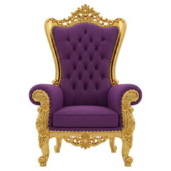 Luxury Purple Throne with Gold Frame &ndash; Elegant Royal Seat Illustration on Transparent Background