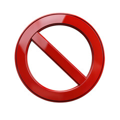Red prohibition sign, a universal symbol for restriction, representing denial on transparent background
