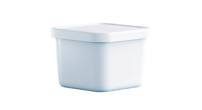 A square, light-blue-white plastic container with a lid