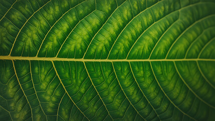 Close-up of a vibrant green leaf's intricate veins.
