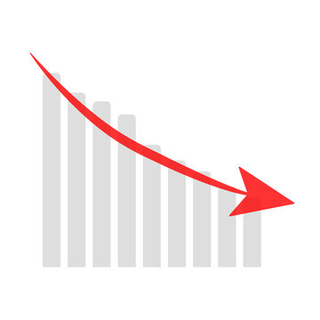 economic crisis bar graph chart with red arrow going down bankruptcy financial stock market crash downtrend symbol chart going down sign