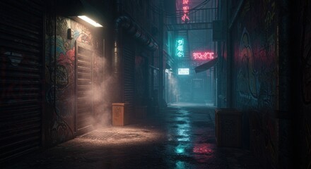 Grungy alleyway at night