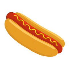 Colorful Hot dog with mustard Illustration. Fast food hot dog vector clipart icon