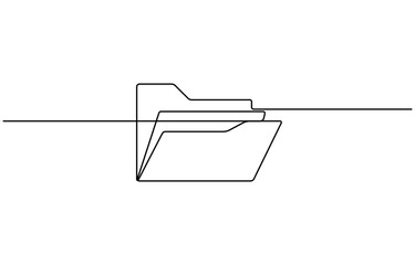 One continuous line vector drawing of a folder. Outline documents background icon, Vector illustration. Paperwork, analysis report and data storage folder.