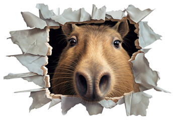 PNG Capybara peeking out animal portrait mammal.