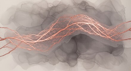 Abstract ink wash with rose gold accents