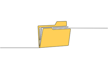 One continuous line vector drawing of a folder. Outline documents background icon, Vector illustration. Paperwork, analysis report and data storage folder.