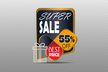 Super sale banner with discount label and gift icon.