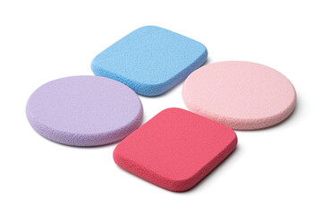 Bright makeup sponges. Makeup products. Makeup application tools.