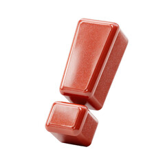 A bold, glossy red exclamation mark icon, symbolizing attention and emphasis, presented on a clean white isolated background for striking visual appeal.